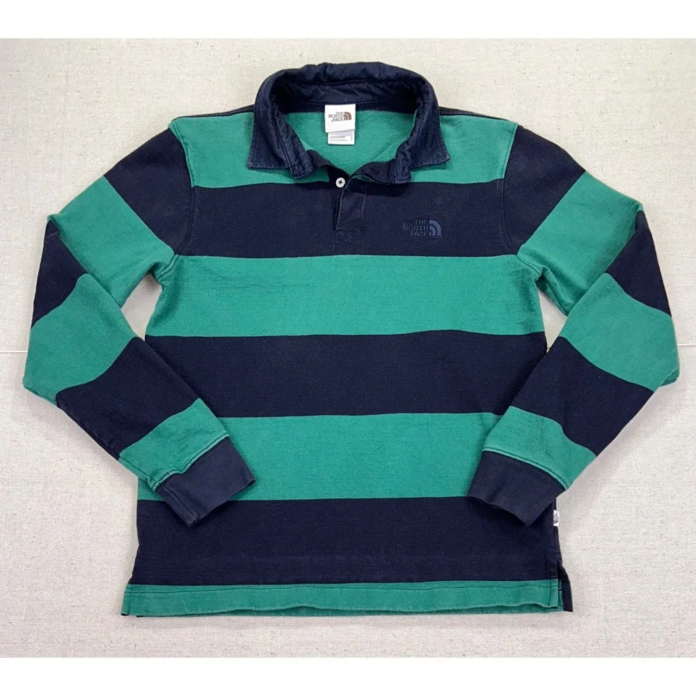 Vintage The North Face Mens Small Rugby Shirt Classic Striped Long Sleeve Polo